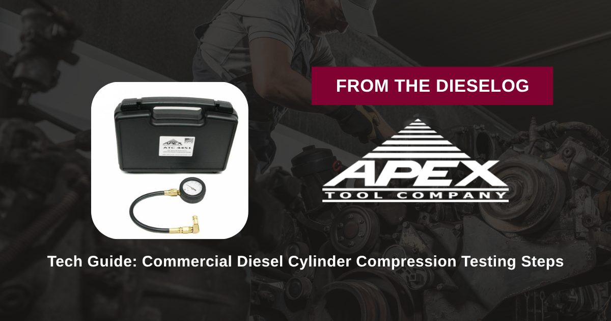 Step-by-step close up layout of diesel compression gauge hose connected to an engine glow plug port